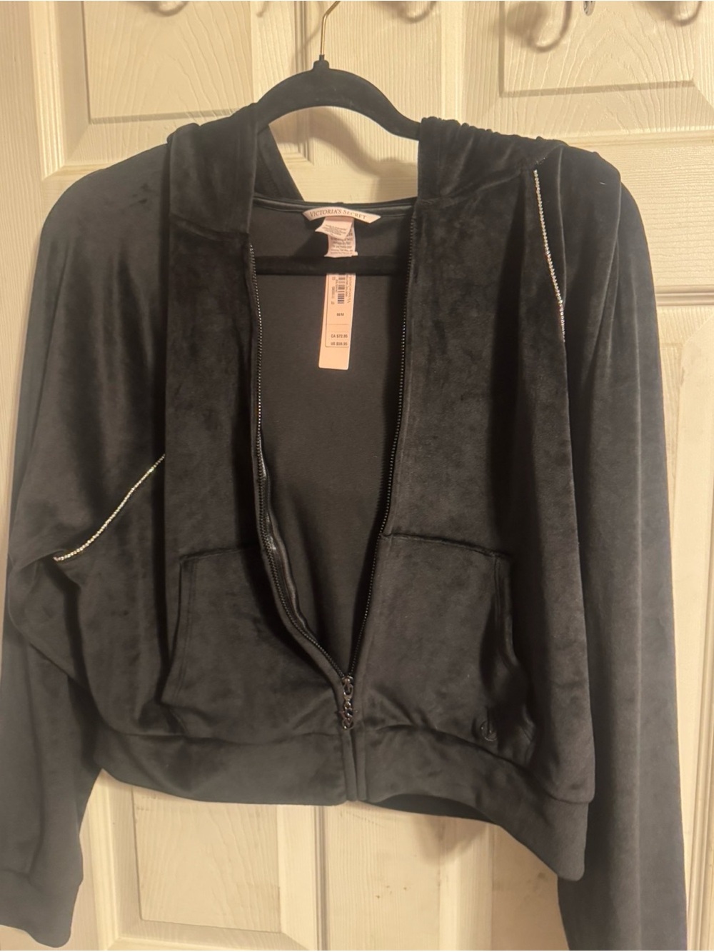 VS Pink Black Velvet Zip-Up Hoodie Jacket